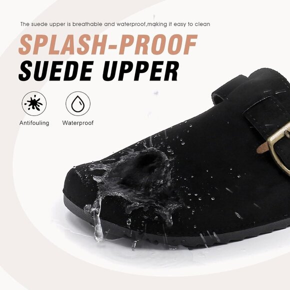 Men's Suede Clogs Cork Footbed Slip On Adjustable Back Strap Women - Picture 2 of 8